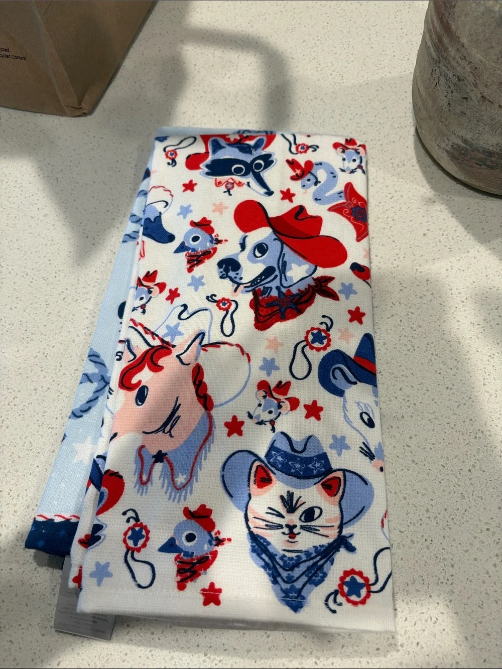 Celebrate Together Red & Light Blue Dog Cowboy Kitchen Towel